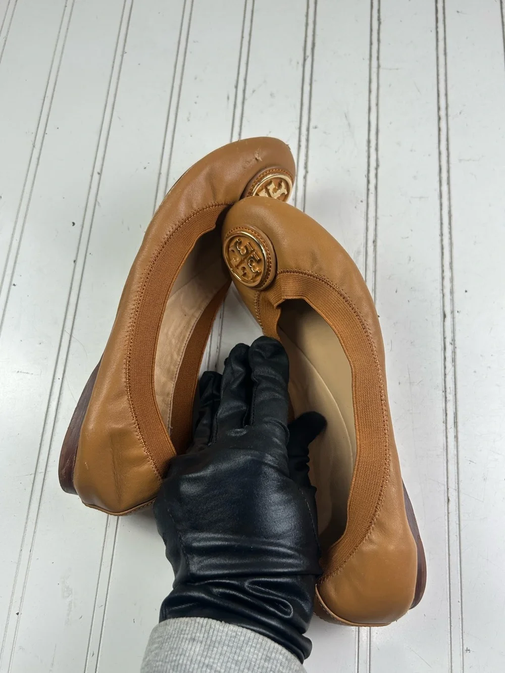 Tory Burch Royal Tan Minnie Travel Ballet Flat Women’s Size 8M $225